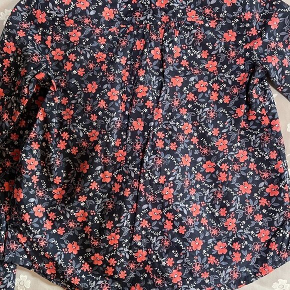 OSHKOSH B'Gosh Girls 4 Top Shirt Pleated Front Navy Blue Pink Floral Print - Picture 2 of 9